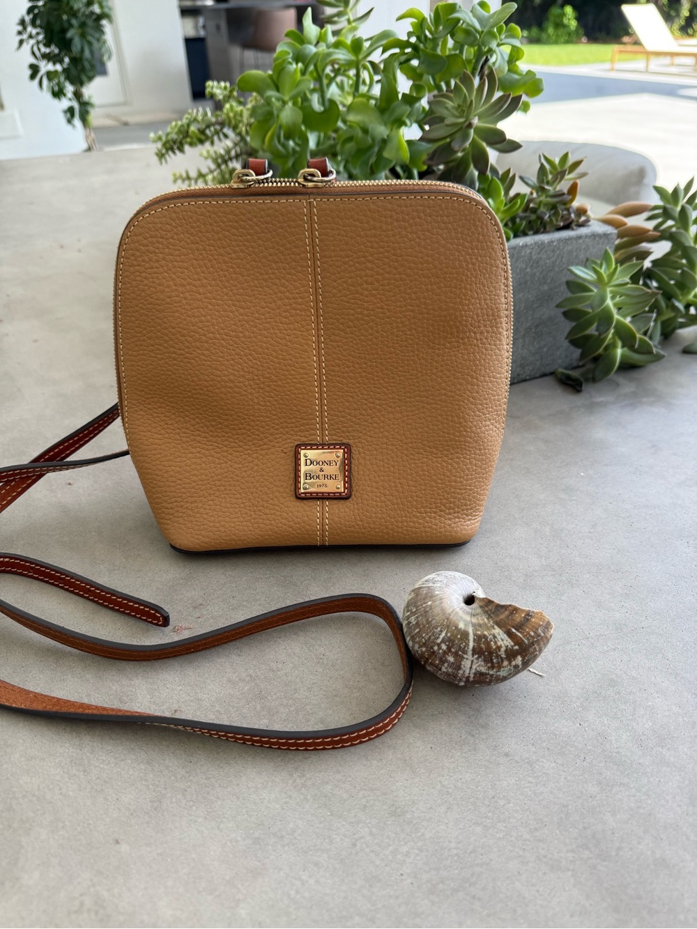 Dooney & Bourke Tan Pebble Leather Mini Crossbody